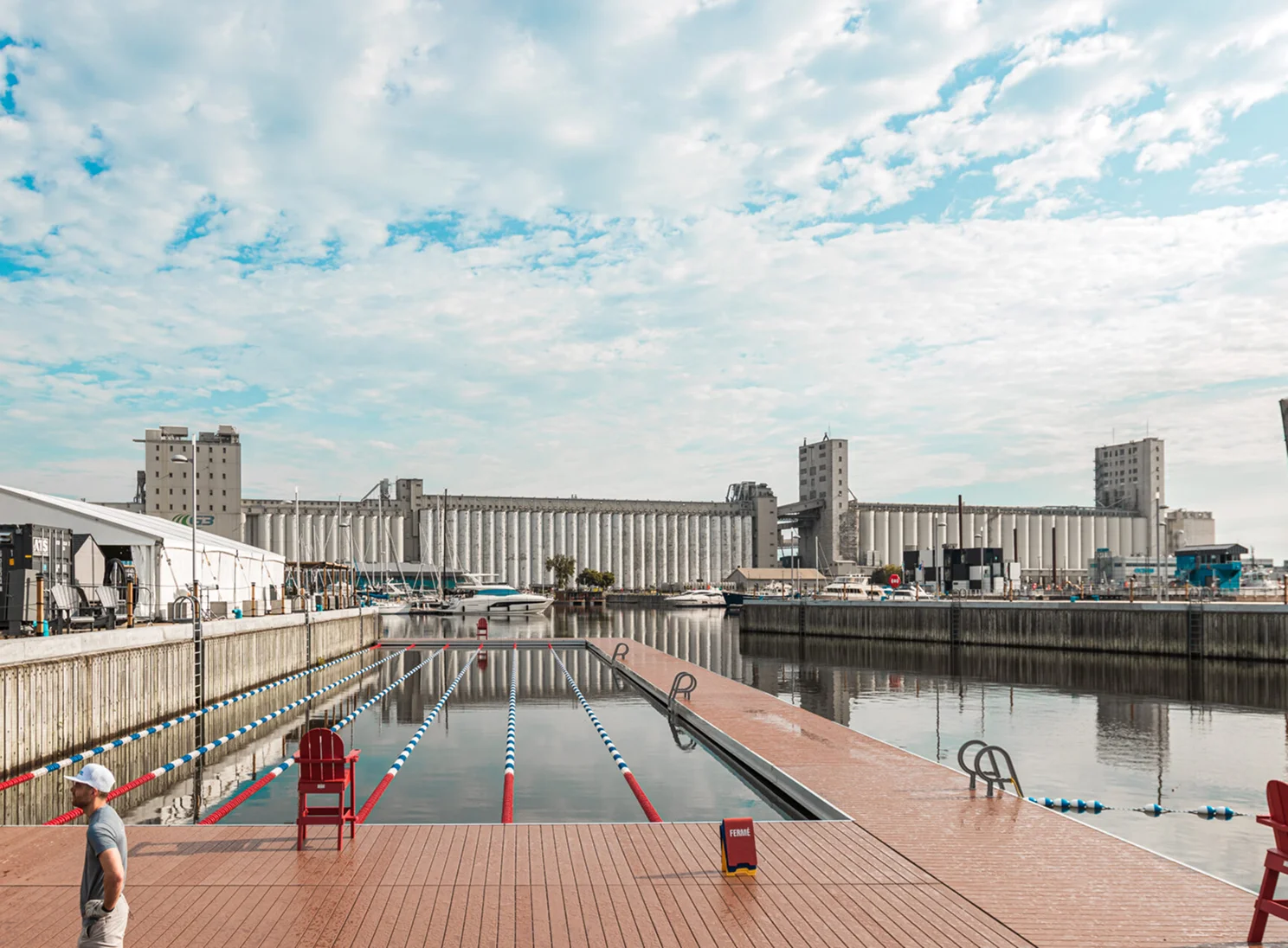 View of a pool divided by swim lanes